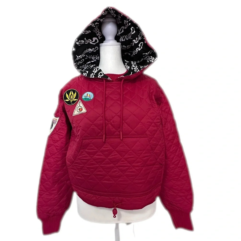 Desigual Women's Red Cropped Quilted Padded Hooded Jacket Size Small - Picture 8 of 12